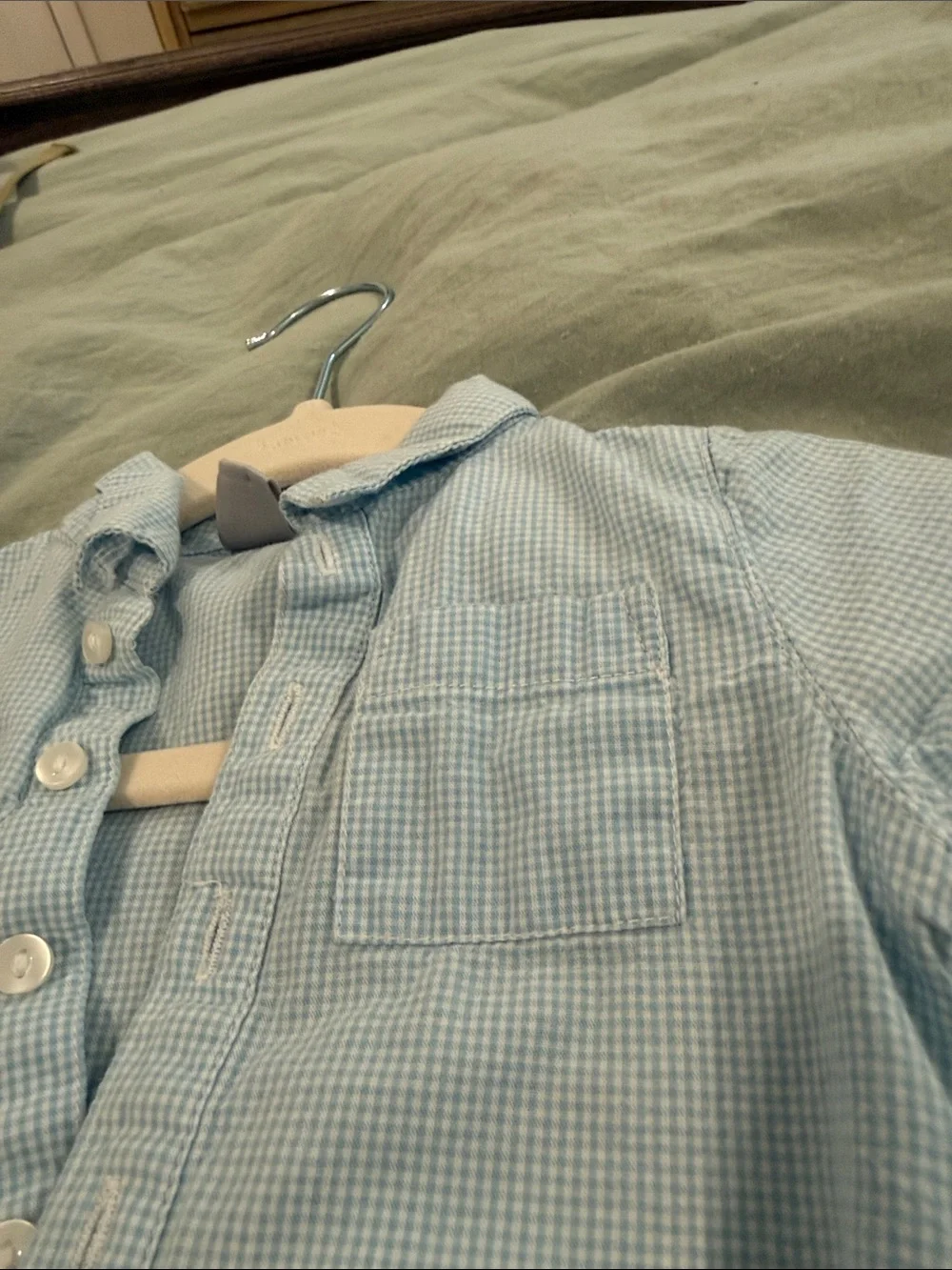 Baby Blue Check Knit One-Piece Baby boy  Bodysuit 3M